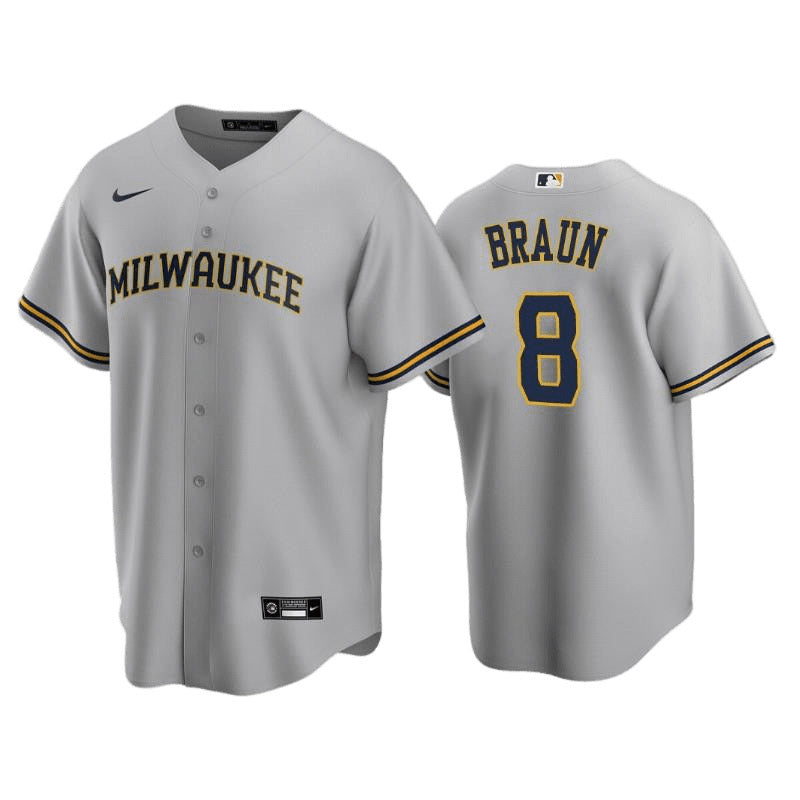 Men's Milwaukee Brewers Ryan Braun Replica Road Jersey - Gray